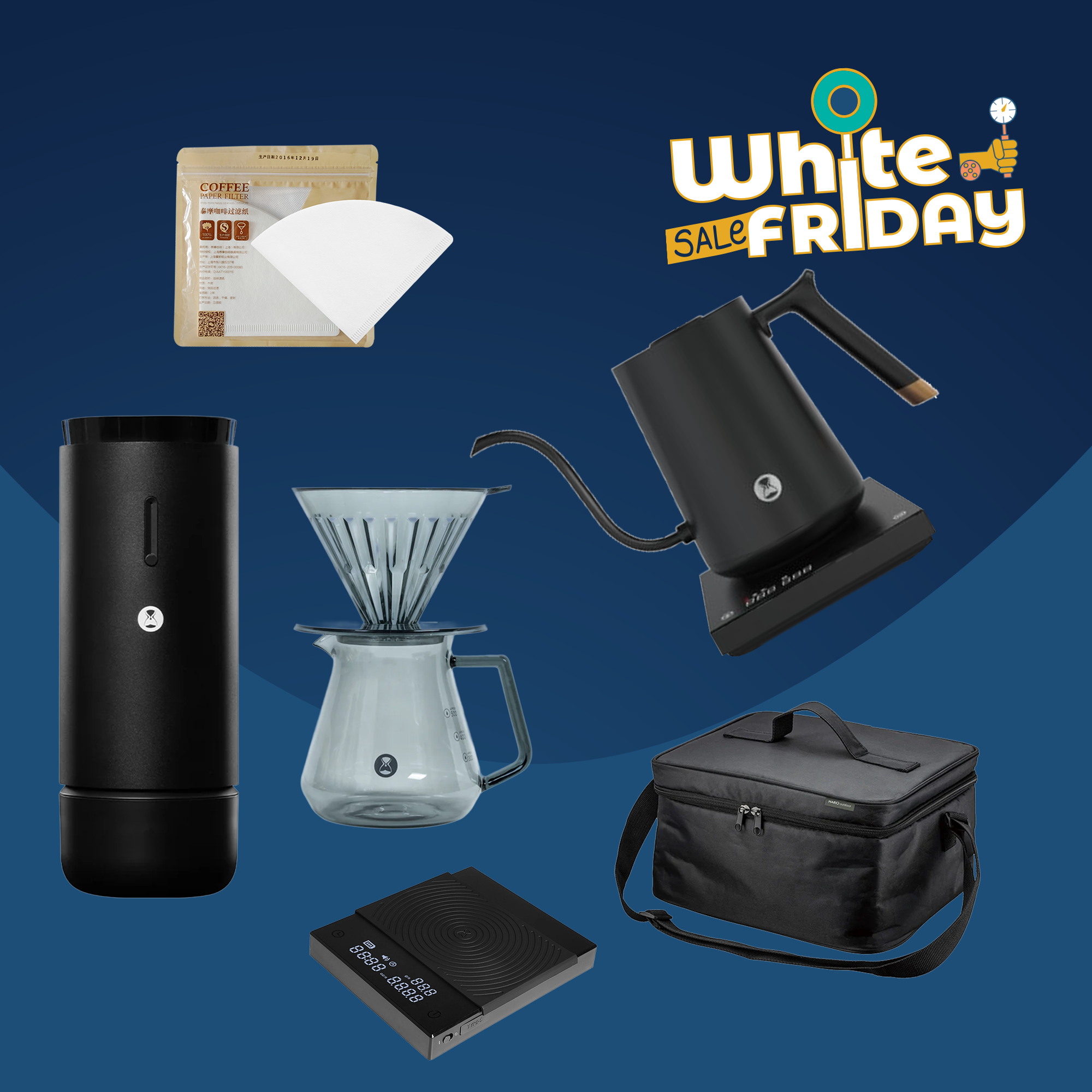 V60 set with whirly grinder